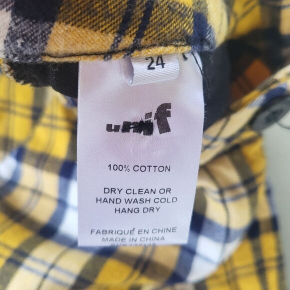 Unif Yellow & White Dawson Plaid High Waisted Cropped Straight Cotton Pants 24 - Picture 9 of 9